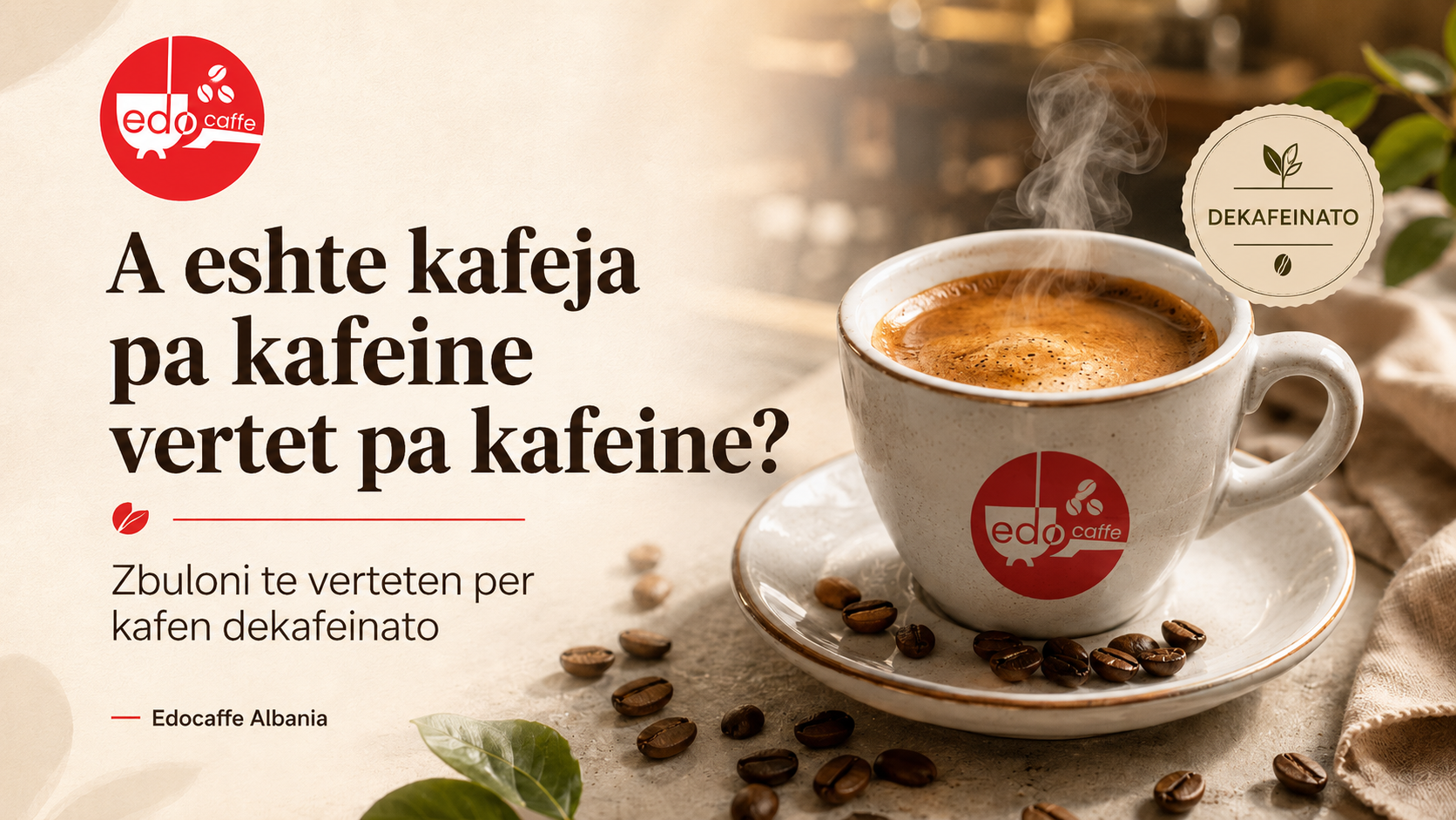 Kafe pa kafeine Edocaffe Dekafeinato ne filxhan me avull dhe kokrra kafeje