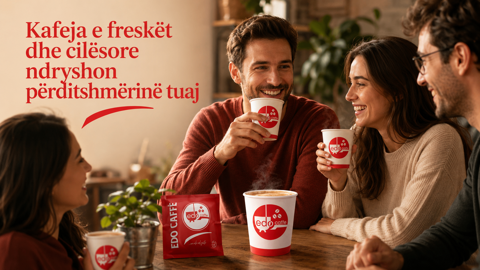 Kafe e freskët dhe cilësore Edocaffè e shijuar në shoqëri
