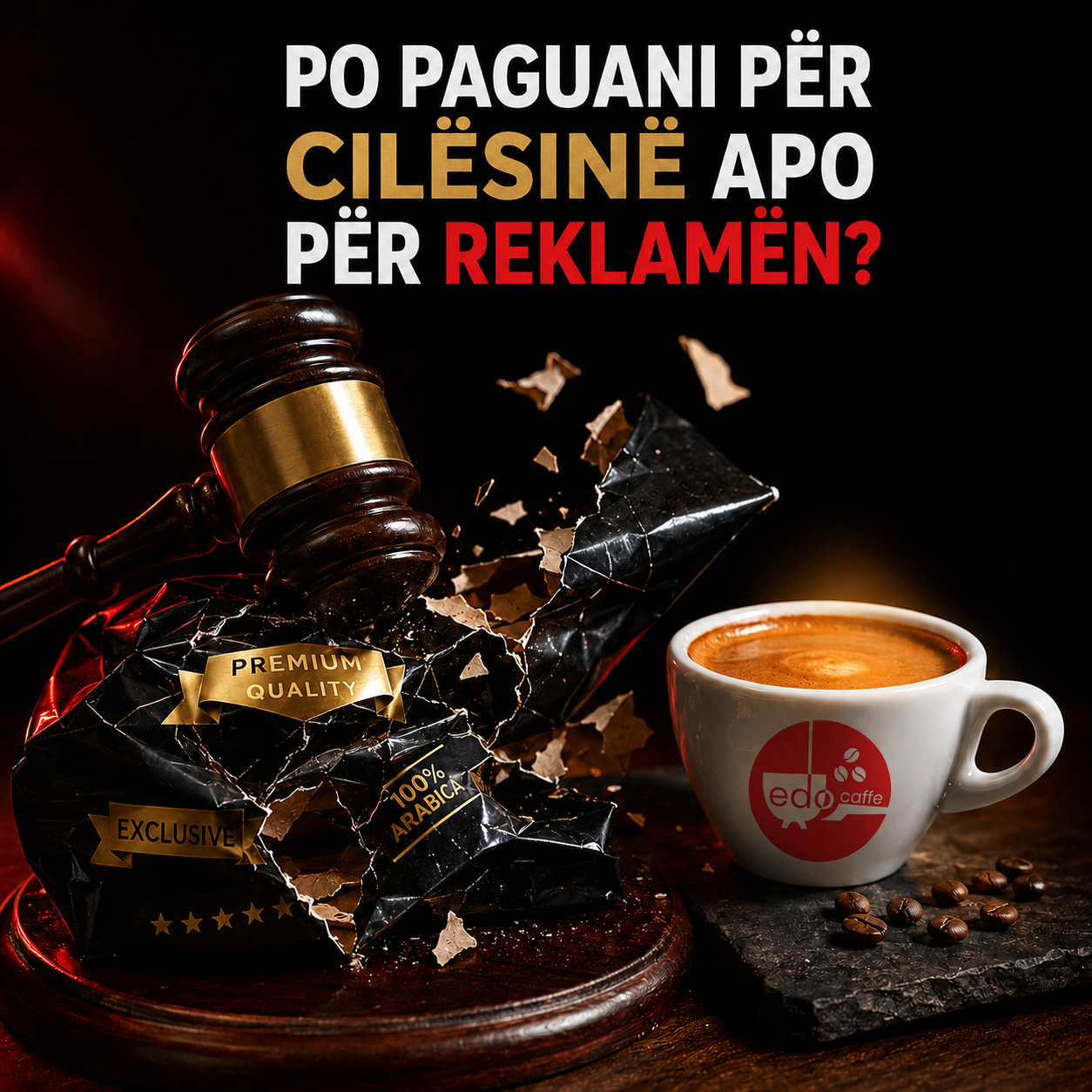 Cilësia e kafesë përballë reklamës me filxhan espresso Edocaffè
