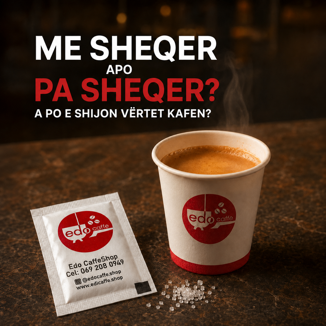 Kafe me sheqer apo pa sheqer me filxhan Edocaffè